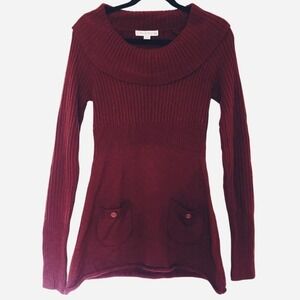 Love By Design cowl neck tunic lenght sweater w/ pockets burgundy red Y2K style